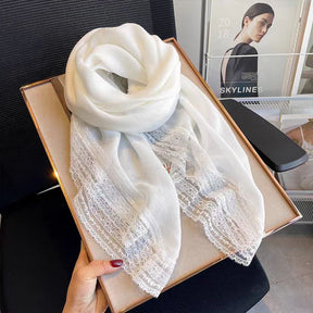 SS006  Plain Lightweight Lace Trim Polyester-Cotton Square Scarf