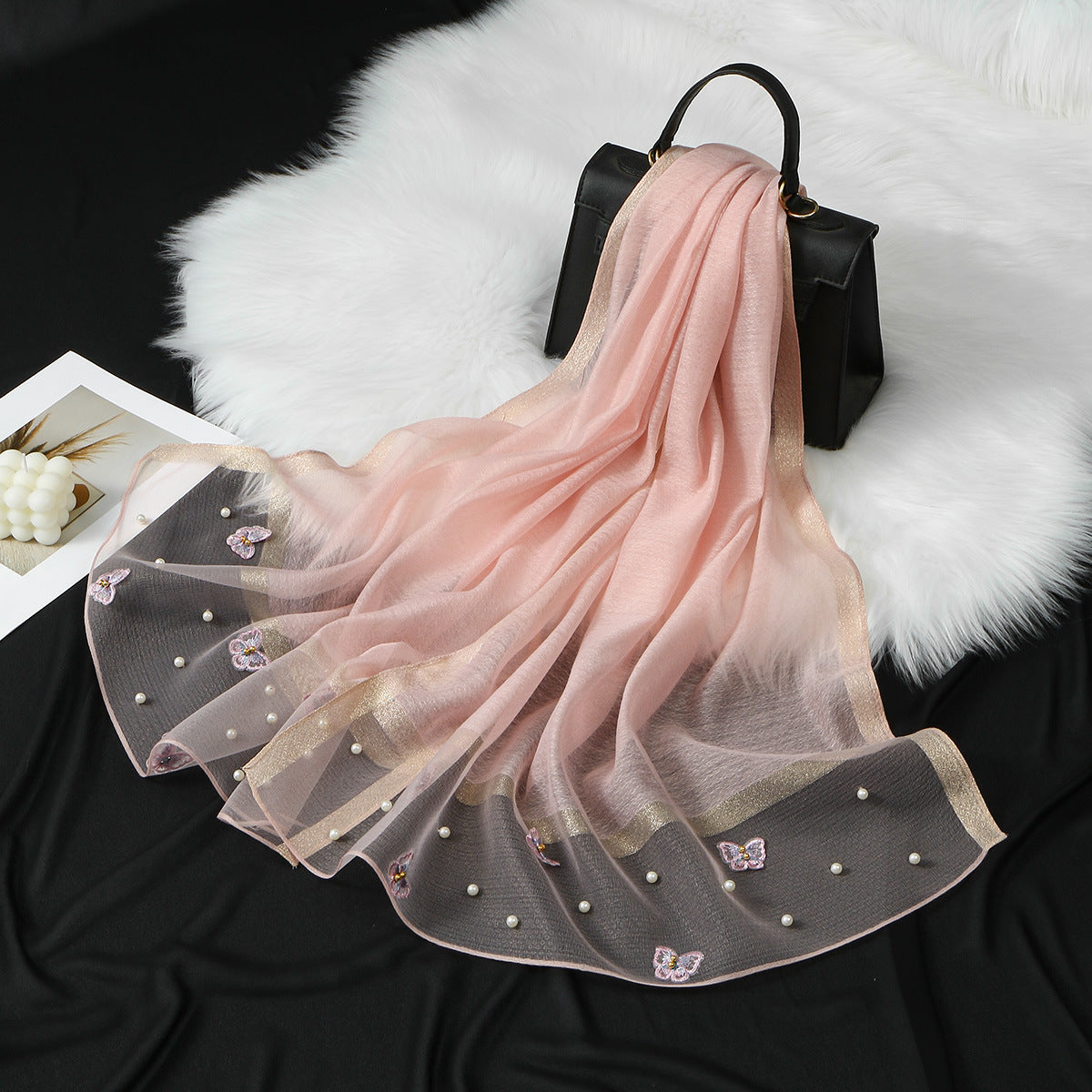 MZ070,71,72  Organza Pearl-Studded Women’s Sun Protection Scarf