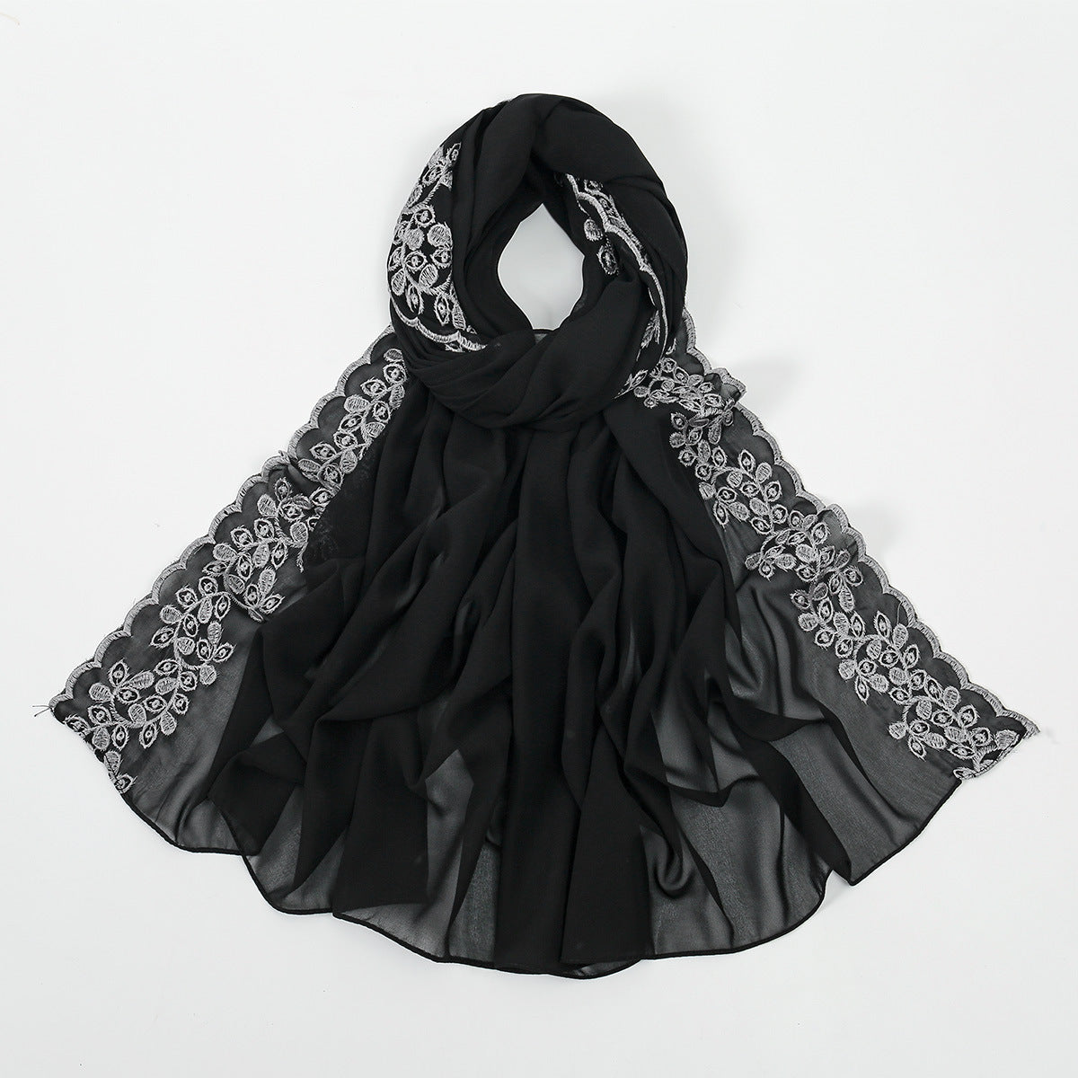VE139  Stylish Butterfly Embroidered Chiffon Hijab