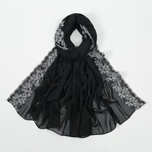 VE139  Stylish Butterfly Embroidered Chiffon Hijab