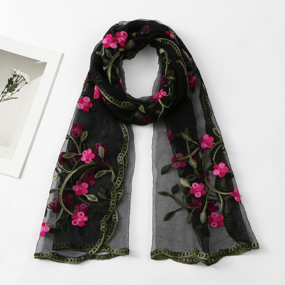 VE154  Nylon Embroidered Breathable Lightweight Hijab