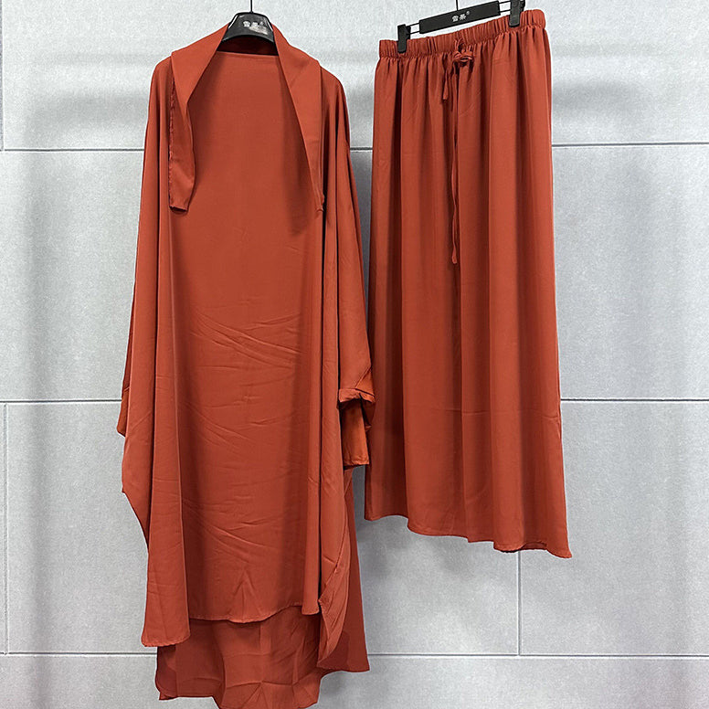 XG2046 two-piece solid color muslim abaya dress