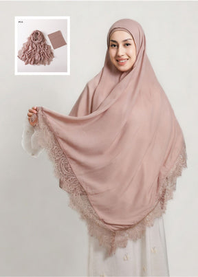YZ347  Plain Modal Lace Hijab + Mercerized Cotton Tube Cap Set