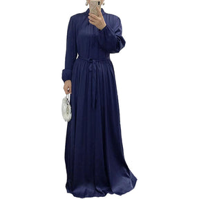 21662  Elegant Long Sleeve Tie-Waist Flowy Abaya Dress