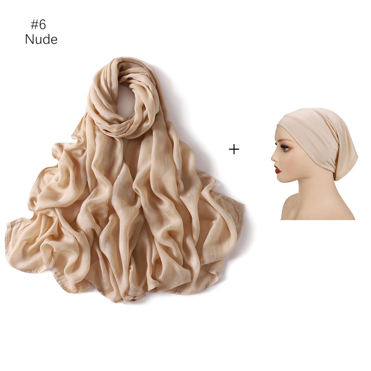 YZ235  Wide Edge Thin Modal Large Size Hijab/Scarf With Cap Set