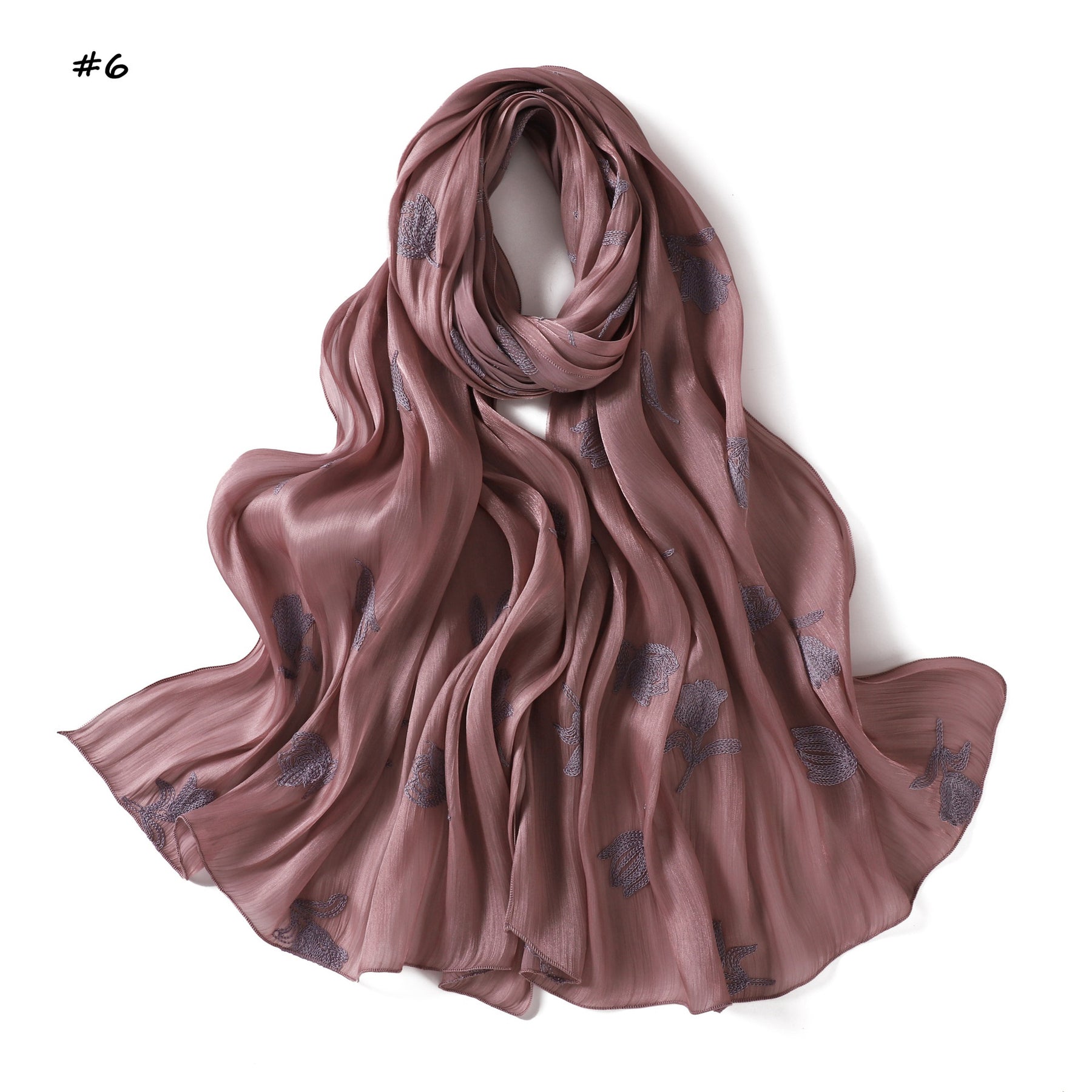 YZ330  Plain Sea Island Silk Embroidered Satin Hijab