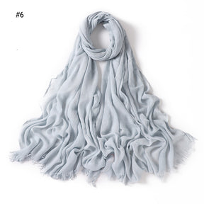 YZ28 Women's pleated solid color rayon two-end shawl breathable soft scarf