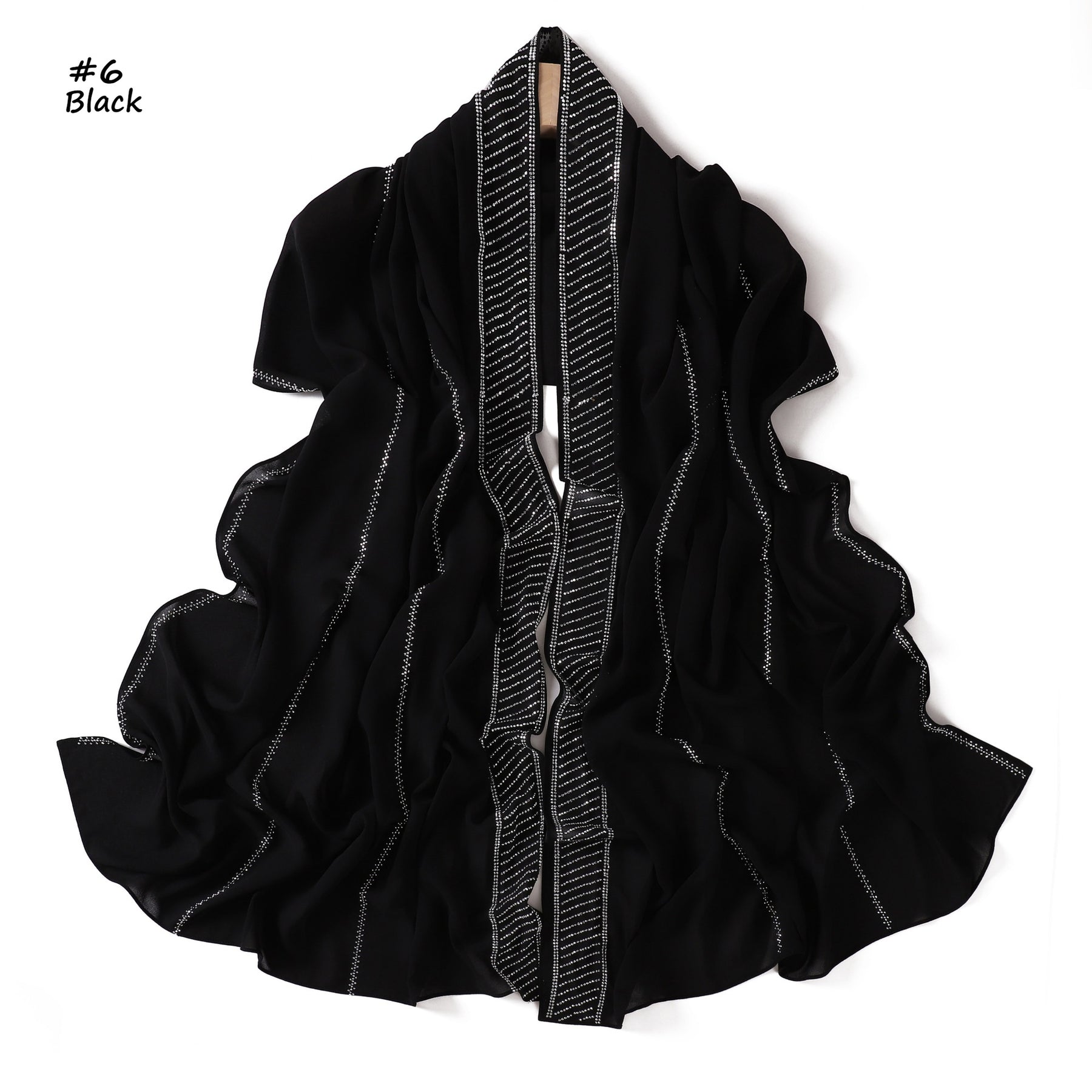 YZ324  Plain Pearl Chiffon Hijab with Rhinestones