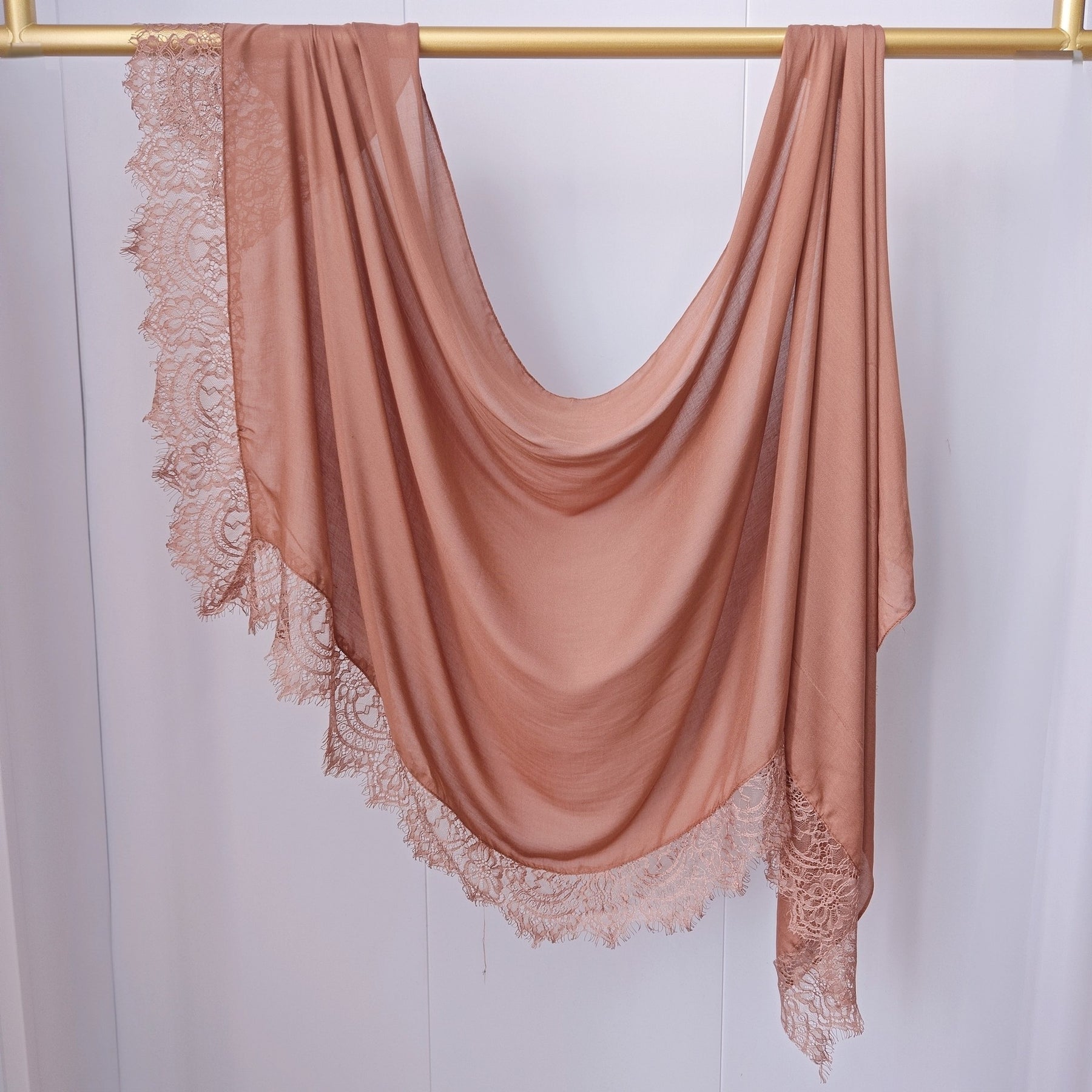 WJ079 Plain Cotton Lace Trim Modal Hijab
