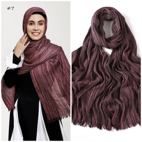 YZ319  Plain Vertical Stripe Modal Crinkle Fringe Hijab