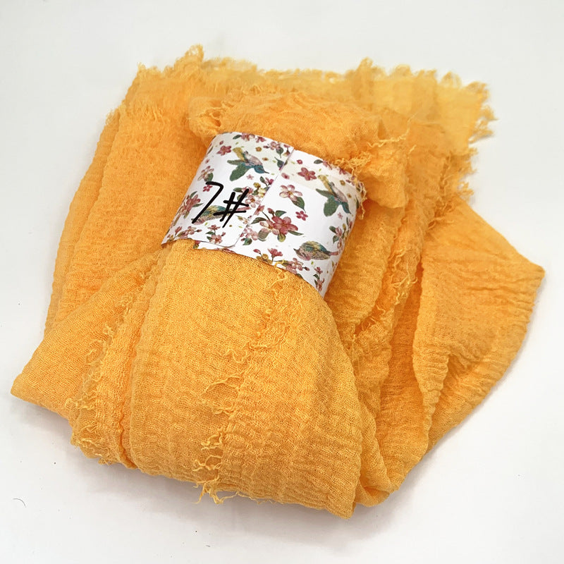 WJ01  Plain Seersucker Crinkle Fringe Edge Large Hijab