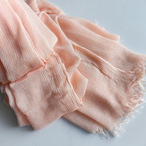 WJA79  Plain natural crinkle cotton hijab with fringes on both ends