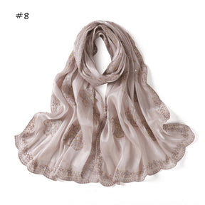 YZ343  Sequin Floral Embroidered Lace Trim Breathable Hijab