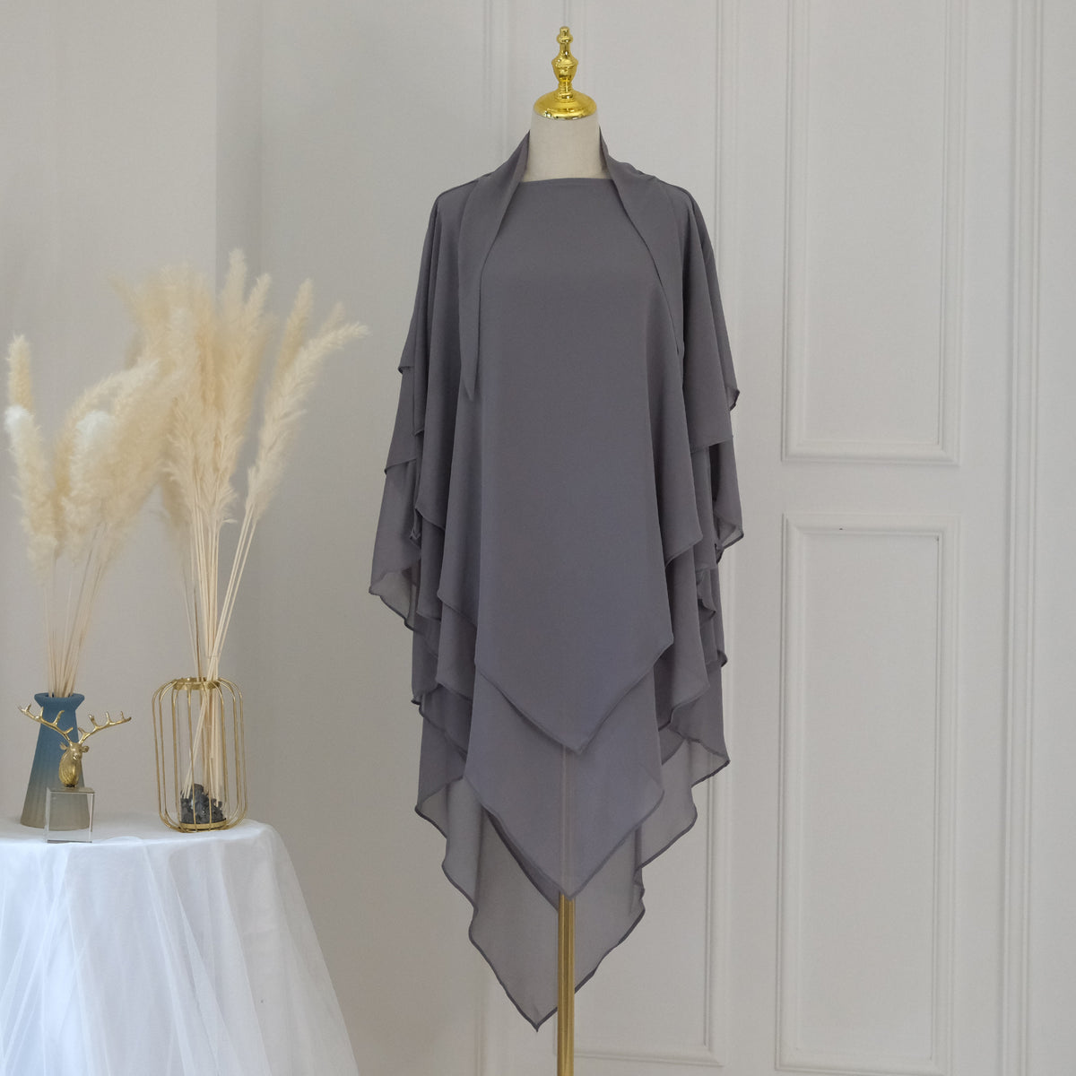 HJ909  Plain 3-Layer Polyester Prayer Hijab