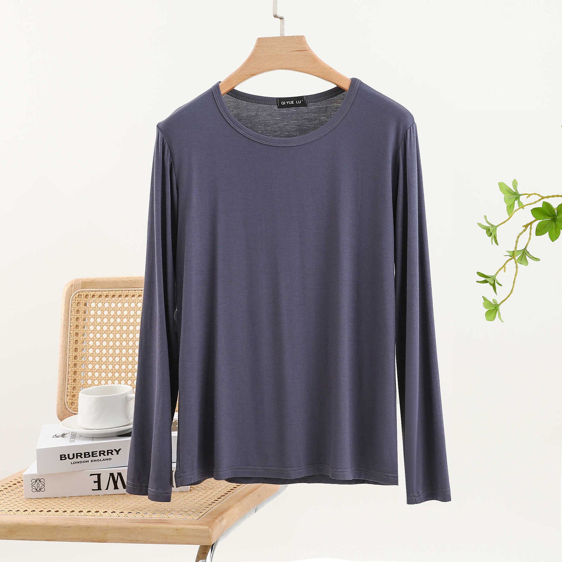 JC001  Crew Neck Modal Long Sleeve Loose Stretch Top