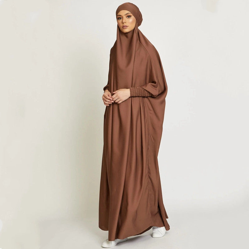 FG20-21484  Solid Nida Loose Sleeve Scarf Long Dress