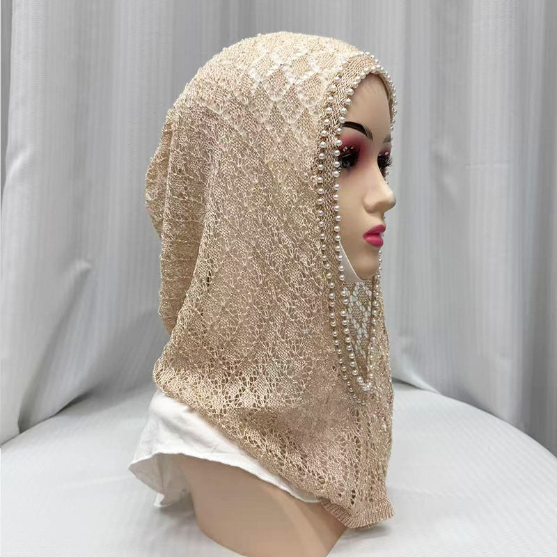 F053  Hollow-out Shiny Thread Beaded Headwrap Jersey Cap