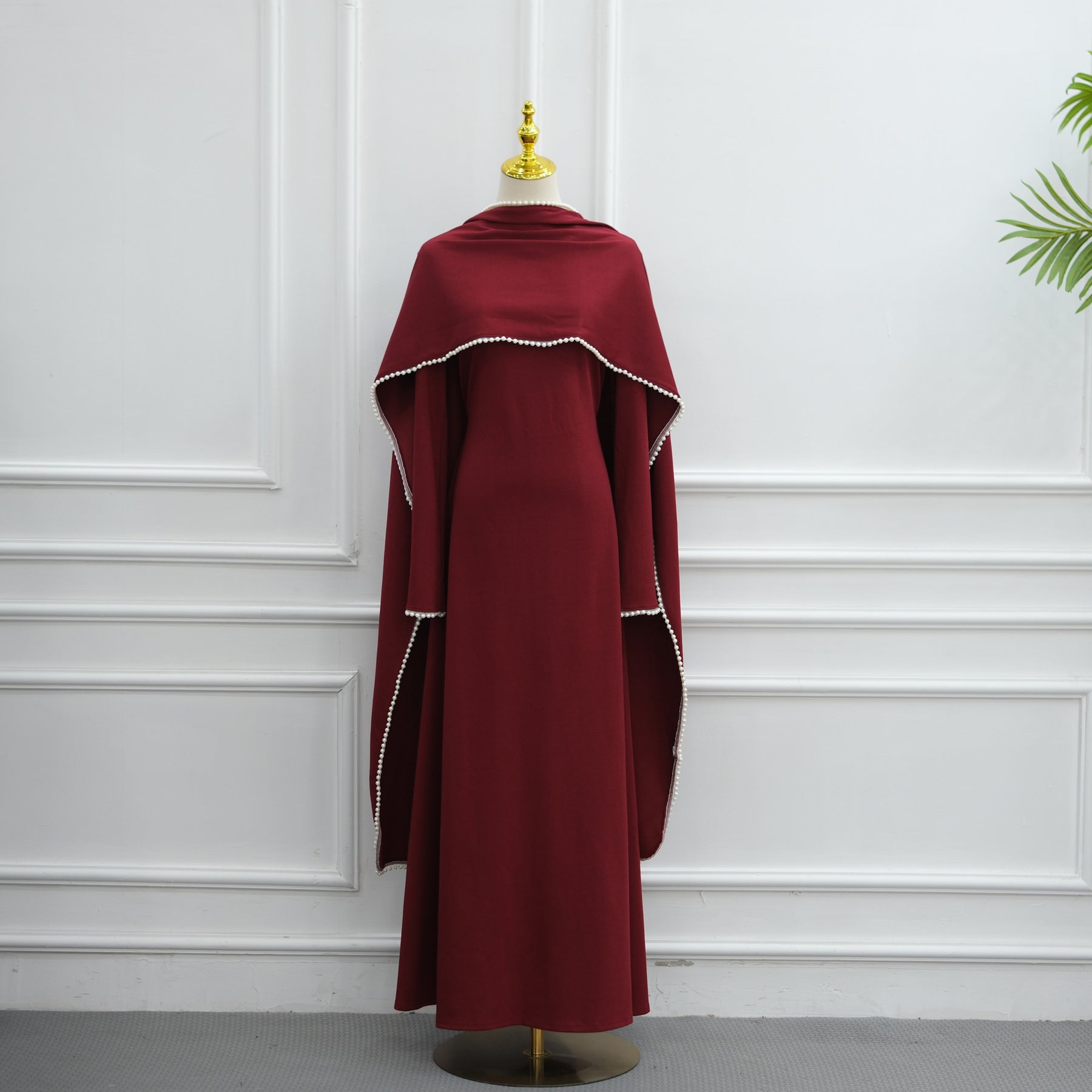 LR1167  Plain Scuba Beaded Shawl + Long Sleeve Dress Set