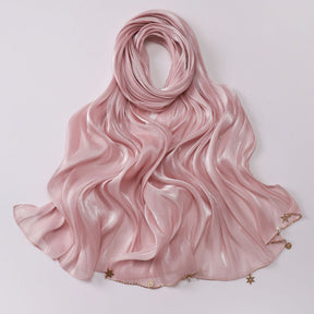 260302  Sea Island Silk Long Hijab with Handmade Chain