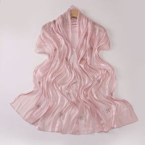 W-0625  Sea Island Silk Bright Silk Hijab with Rhinestone Bow