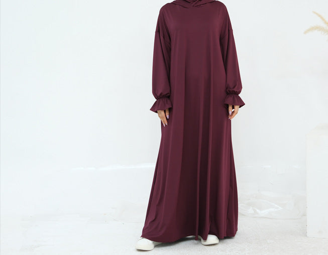 LR958  Plain Polyester Plus Size Long Sleeve Hooded Casual Dress
