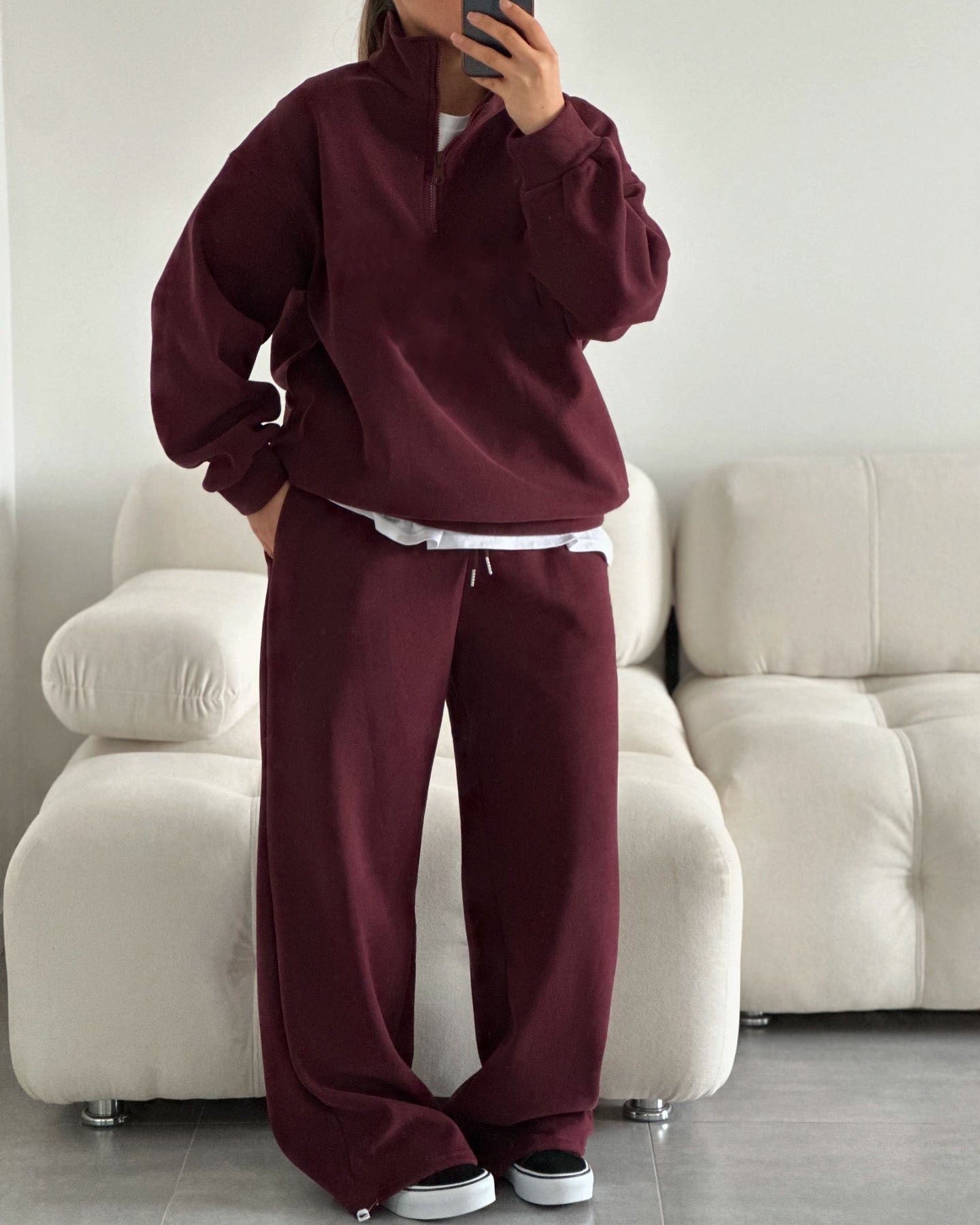 C56300  Women's Oversized Half-Zip Sweatshirt & Drawstring Sweatpants Set