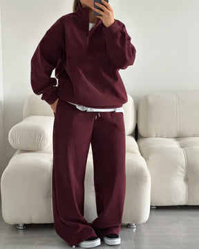 C56300  Women's Oversized Half-Zip Sweatshirt & Drawstring Sweatpants Set