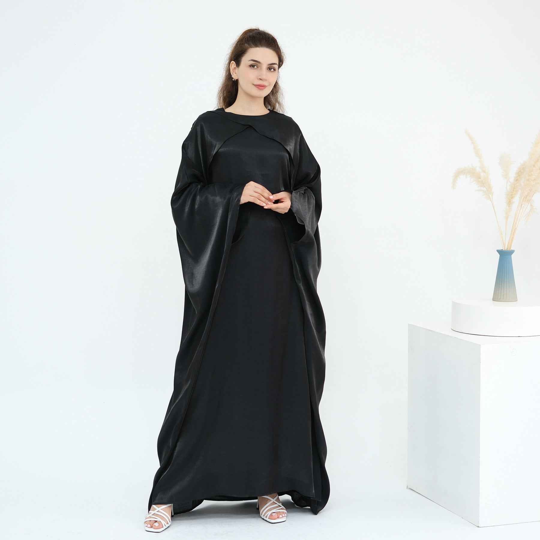 LR1028 Plain Beaded Elegant Abaya + Hijab