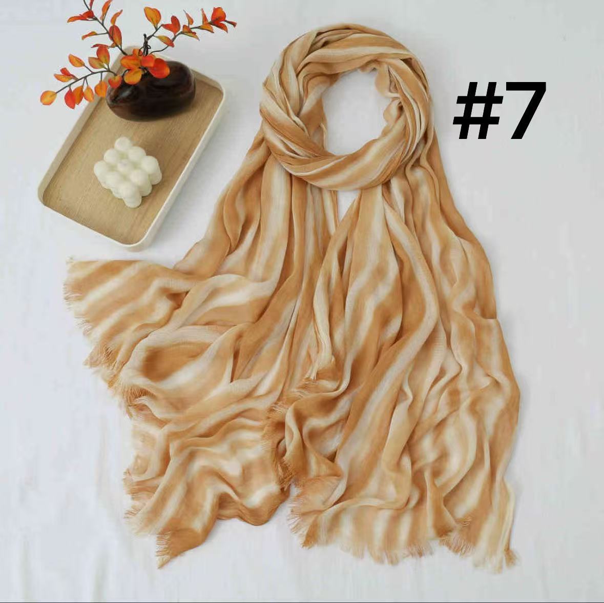SS017  Striped Tie-Dye Modal Crinkle Hijab with Short Fringe
