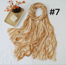 SS017  Striped Tie-Dye Modal Crinkle Hijab with Short Fringe