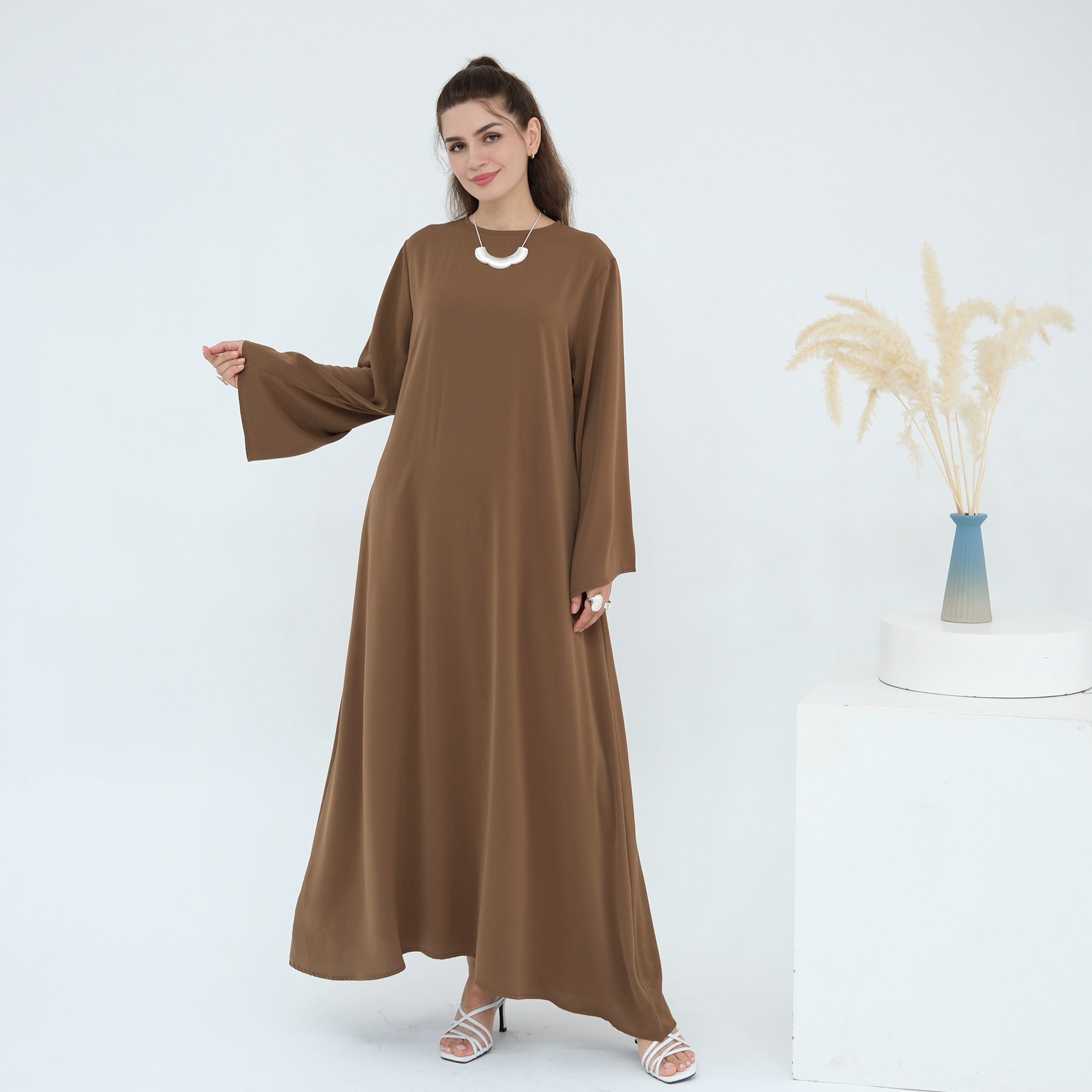 LR1046  Plain Tie-Waist Nida Dress