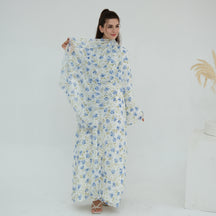 LR1067  Printed Chiffon Lined Open Abaya + Hijab Set