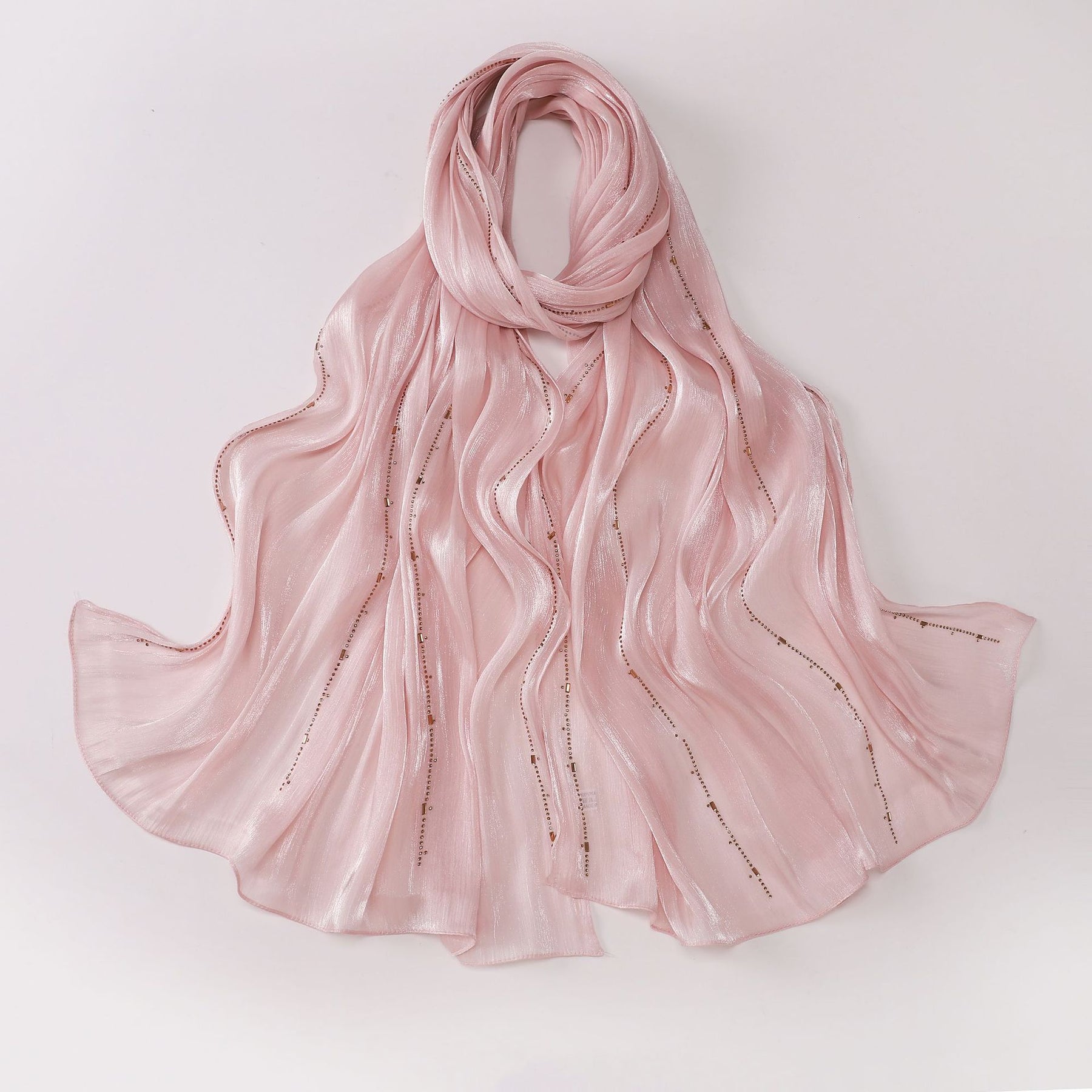 W-0513  Sea Island Silk Bright Silk Hijab with Rhinestone Lines