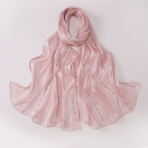 W-0513  Sea Island Silk Bright Silk Hijab with Rhinestone Lines