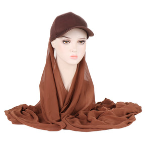 ER01  Solid color pearl scarf and cotton sports wind baseball cap One 2-piece cover scarf and hat instant hijab sport hijab