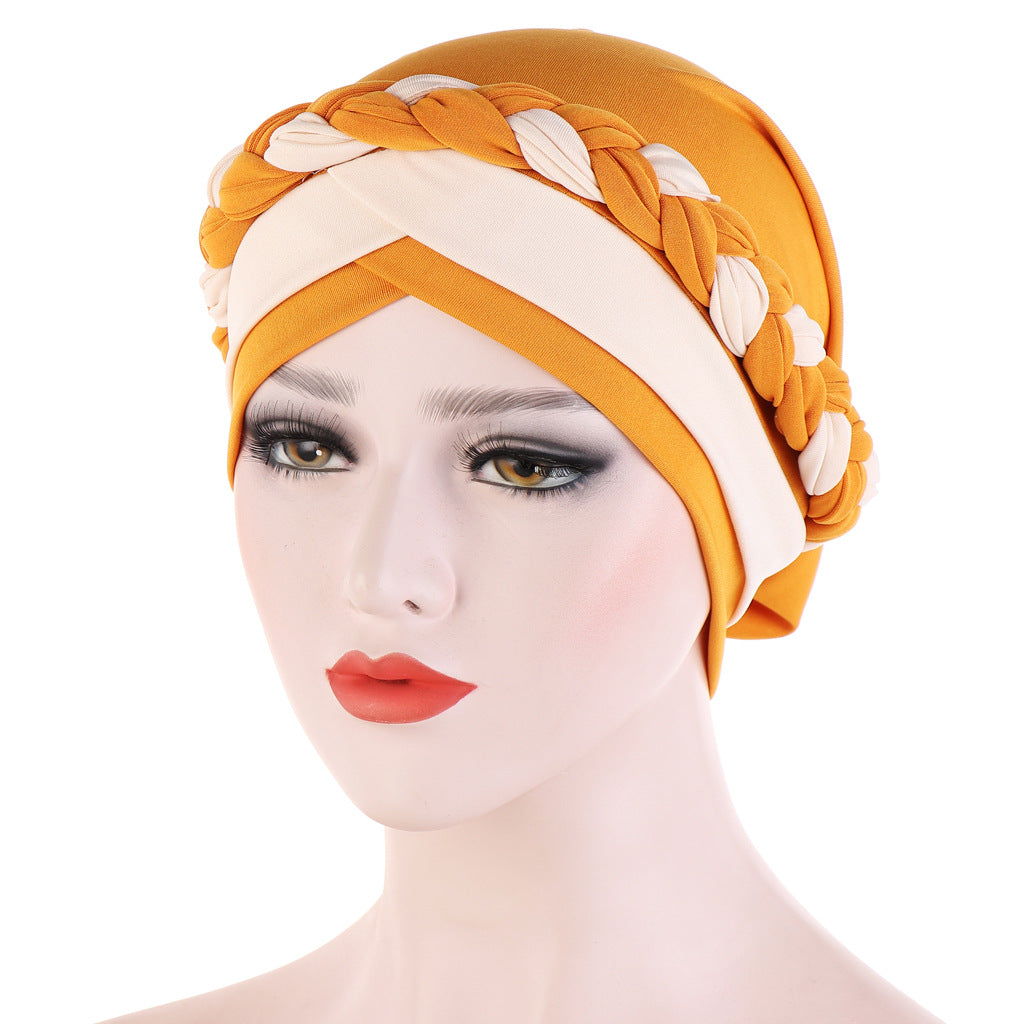 TJM-双色短辫 Double color milk silk hijab turban hat