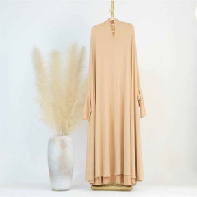 LR628  Solid Color Plus Size Dress with Flowing Batwing Sleeves