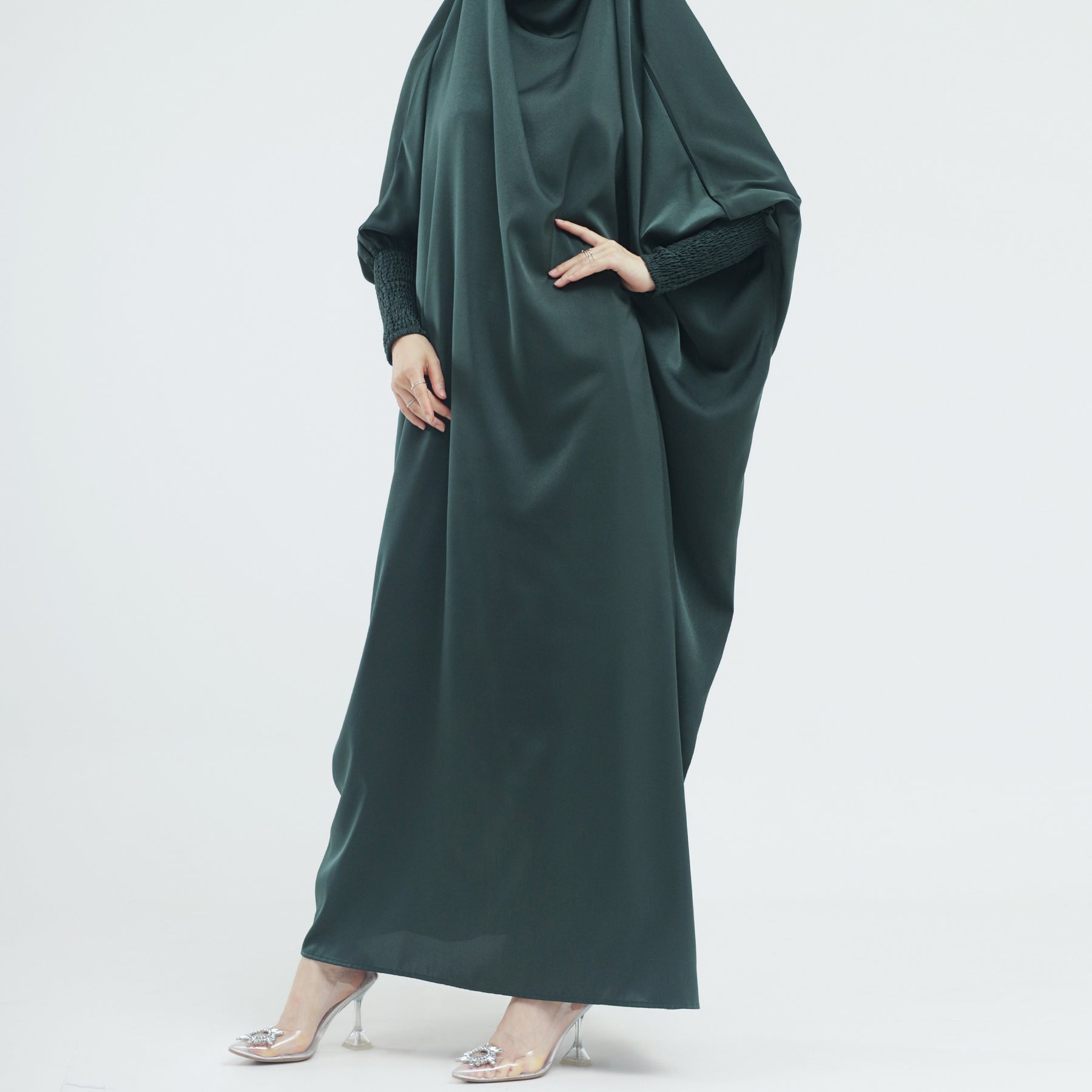 LR484   Plain plus size hijab-integrated dress
