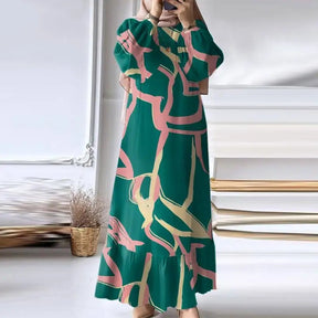 L8019  Puff Sleeve Vintage Pocket Hem Ruffle Dress