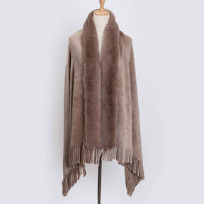FLR-001  Double-Faced Flannel Shawl Scarf with Orylag Fur Collar and Tassels