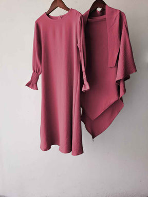 23591 Children's Solid Color Ruffle Dress & Shawl Set