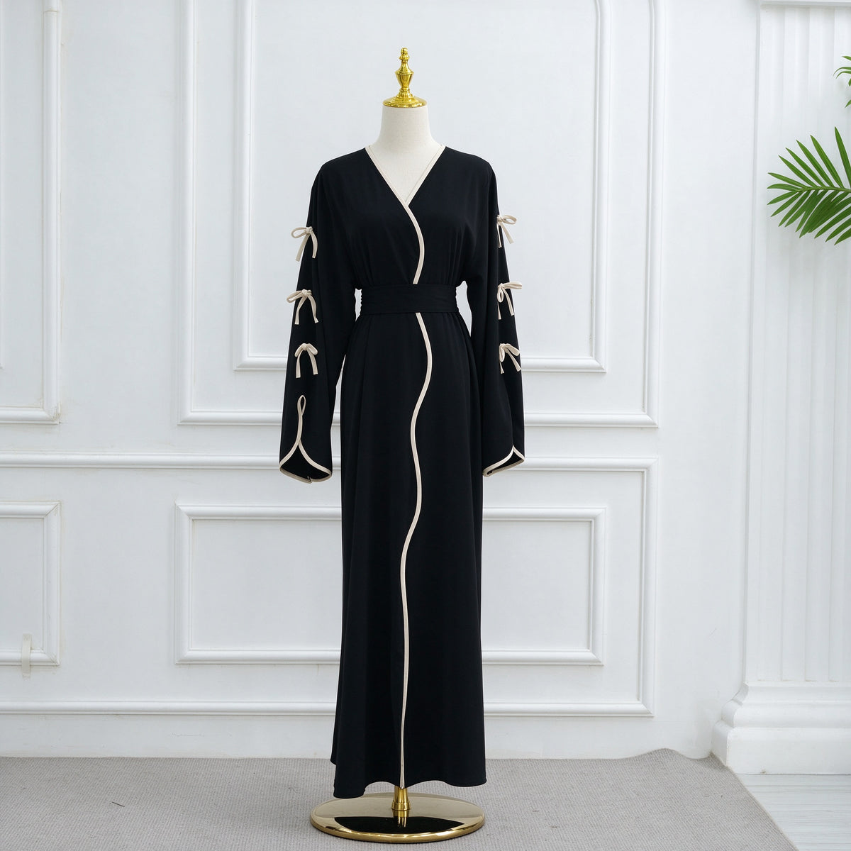 LR962+LR1003 Plain Bow Abaya Dress Set