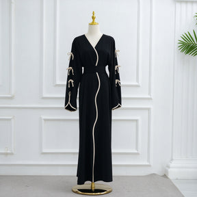 LR962+LR1003 Plain Bow Abaya Dress Set