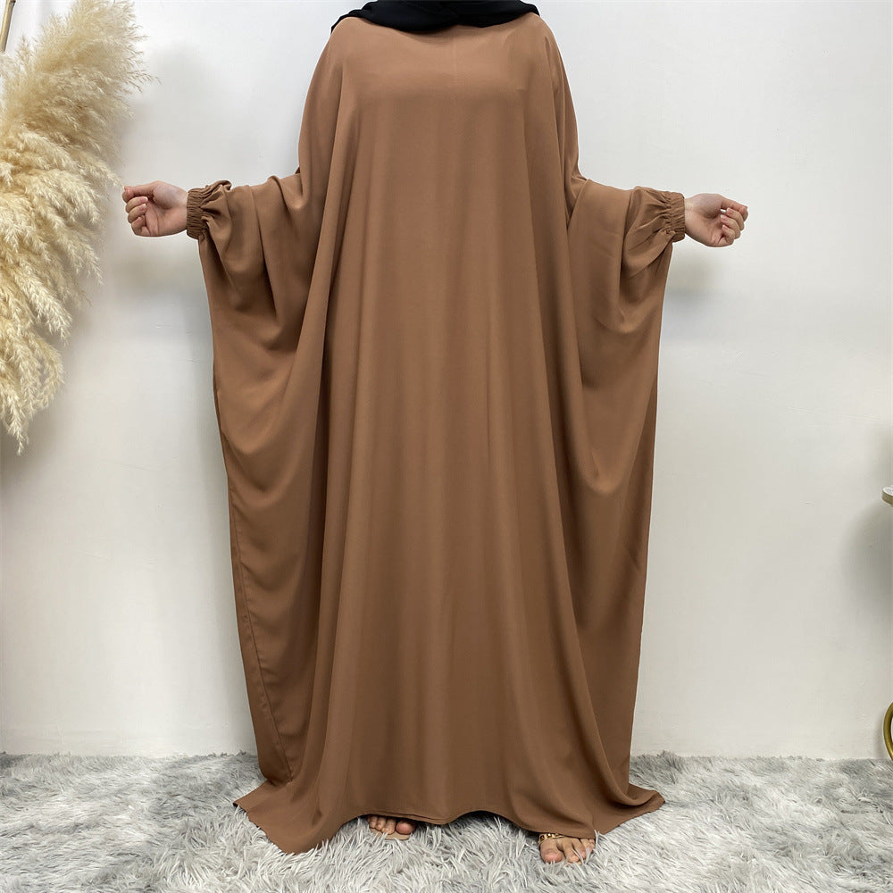 6689 plain Batwing sleeve muslim abaya dress