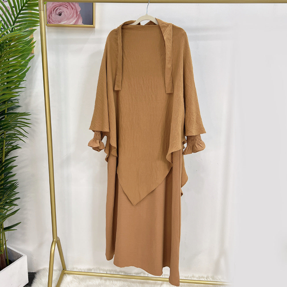 LR591+HJ907  Plain Dress with Single-Layer Hijab Set