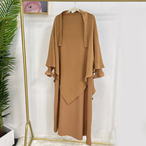 LR591+HJ907  Plain Dress with Single-Layer Hijab Set