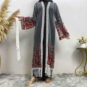 1904 Embroidery mesh yarn muslim abaya dress