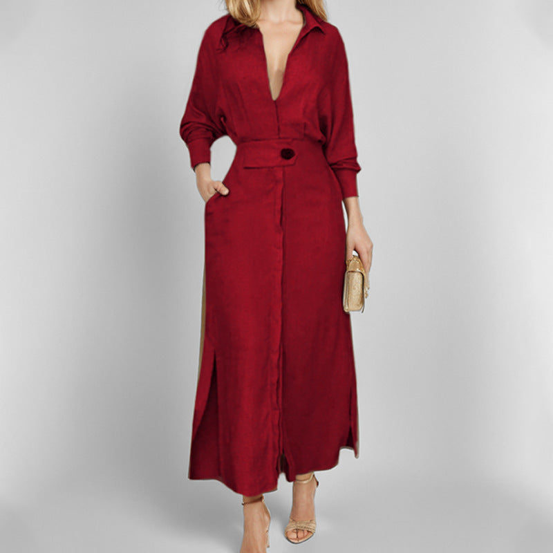 24543  Chic Spring Plain Tie-Waist Elegant Commuter Maxi Abaya Dress