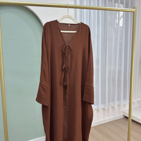 LR883  Tie-Waist Open-Front Polyester Dress
