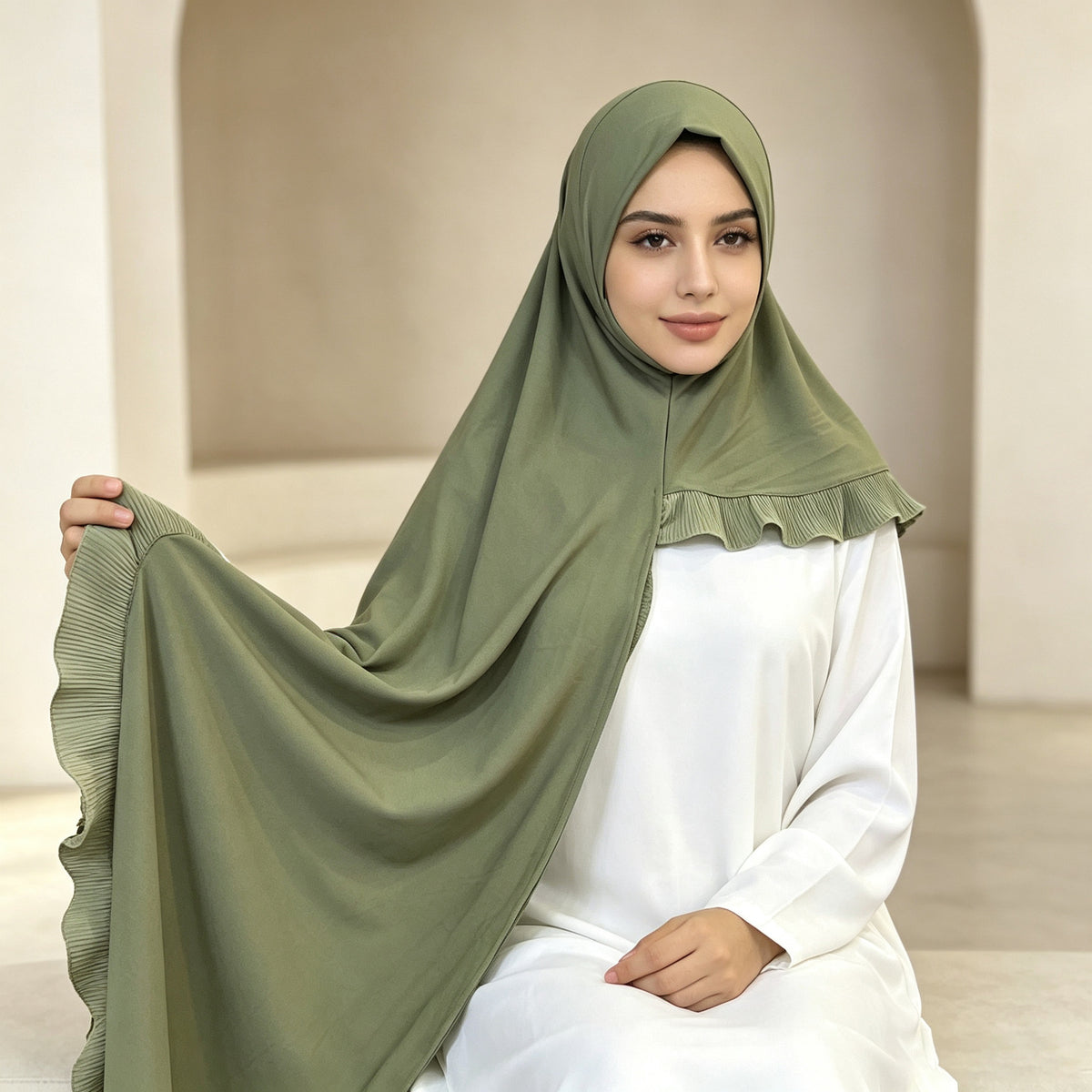 TD51-040  Plain Chiffon Pull-On Single-Layer Ruffle Hijab